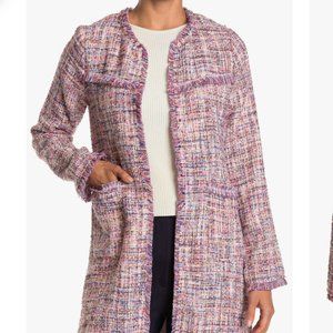 Pink Boucle Knit Textured Fringe Trim Jacket LAUNDRY BY SHELLI SEGAL XL